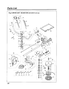 Drive Diagram and Parts List for BC4401DW 200101 AND UP RedMax Brush Cutter