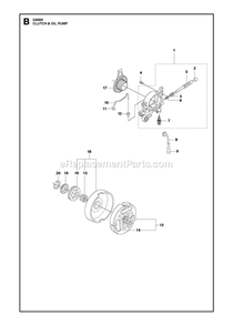 Clutch And Oil Pump Diagram and Parts List for G9000  RedMax Chainsaw
