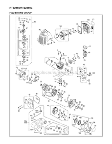 Engine Diagram and Parts List for HTZ2460 (00100101 AND UP)(2012-08) RedMax Hedge Trimmer