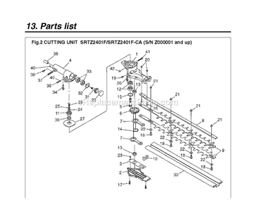 Cutting Equipment Diagram and Parts List for SRTZ2401F 60100101 AND UP RedMax Hedge Trimmer