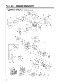 Engine Diagram and Parts List for EBZ8000RH 50202596 - 50804216 RedMax Leaf Blower / Vacuum