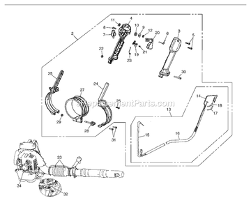 Handle And Controls Diagram and Parts List for EBZ7500RH (01200101 AND UP)(2012-08) RedMax Leaf Blower / Vacuum