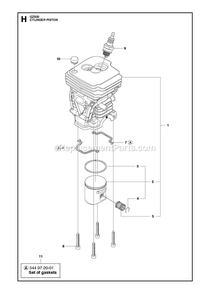 Cylinder Piston Diagram and Parts List for GZ500  RedMax Chainsaw