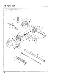 Gear Case Diagram and Parts List for EXZ2500SPS 015257 - 028085 RedMax Pole Saw
