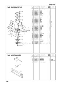 Carburetor Diagram and Parts List for G621AVS 330138 - 642077 RedMax Chainsaw