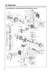 Engine Diagram and Parts List for SRTZ2401CA 60100101 AND UP RedMax Hedge Trimmer