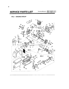Engine Diagram and Parts List for EB431 321001 - 410000 RedMax Leaf Blower / Vacuum
