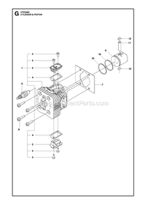 Cylinder Piston Diagram and Parts List for HTZ2460 (967335001)(2018-02) RedMax Hedge Trimmer
