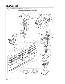 Cutting Equipment Diagram and Parts List for HTZ2400L 40100101 - 5009999 RedMax Hedge Trimmer