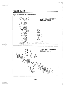 Carburetor Diagram and Parts List for EB431 639462 AND UP RedMax Leaf Blower / Vacuum
