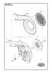 Fan Housing Diagram and Parts List for HBZ260R (967089601)(2017-03) RedMax Leaf Blower / Vacuum