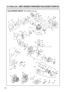 Engine Diagram and Parts List for EBZ7100CA 70800101 AND UP RedMax Leaf Blower / Vacuum