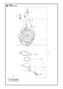 Cylinder Piston Diagram and Parts List for GZ5000  RedMax Chainsaw