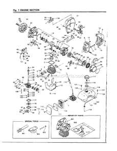Engine Diagram and Parts List for BC430DWM 000001 AND UP RedMax Brush Cutter