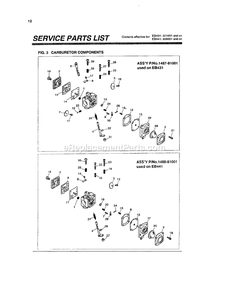 Carburetor Diagram and Parts List for EB431 321001 - 410000 RedMax Leaf Blower / Vacuum