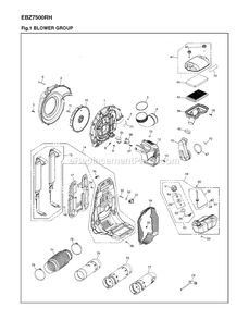 Housing Diagram and Parts List for EBZ7500RH (966709901)(01200101 AND UP) RedMax Leaf Blower / Vacuum