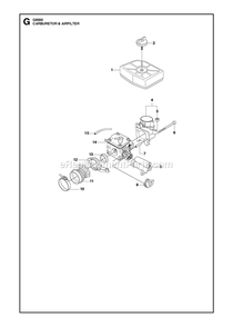 Carburetor And Air Filter Diagram and Parts List for G9000  RedMax Chainsaw