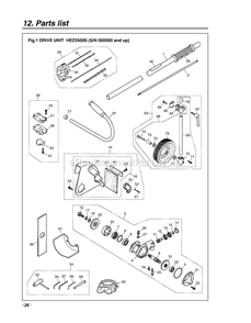 Drive Diagram and Parts List for HEZ2500S 015257 AND UP RedMax Edger