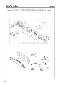 Carburetor Diagram and Parts List for G3100T 723010001 AND UP RedMax Chainsaw