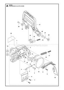 Chain Brake And Clutch Cover Diagram and Parts List for GZ4350  RedMax Chainsaw