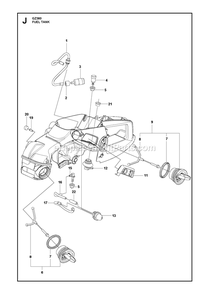 Fuel Tank Diagram and Parts List for GZ360  RedMax Chainsaw