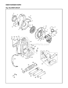Housing Diagram and Parts List for EBZ5150 (966358301)(90100101 AND UP) RedMax Leaf Blower / Vacuum