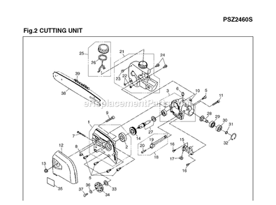 Cutting Arm And Blade Guard Diagram and Parts List for PSZ2460S 100101 AND UP RedMax Pole Saw