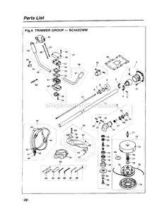 Drive Diagram and Parts List for BC442DWM 660001 AND UP RedMax Brush Cutter