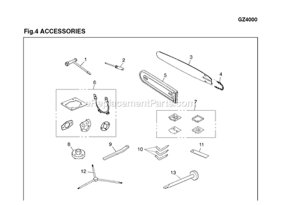 Accessories Diagram and Parts List for GZ4000 720401 - 60322500 RedMax Chainsaw