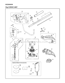 Drive Diagram and Parts List for BCZ3050SW 91000101 AND UP RedMax Brush Cutter