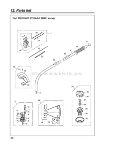 Drive Diagram and Parts List for BT225 50100000 AND UP RedMax Edger