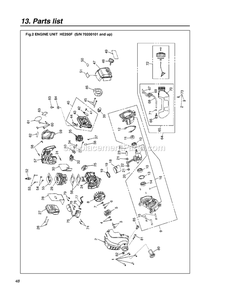 Engine Diagram and Parts List for HE250F 70200101 AND UP RedMax Edger