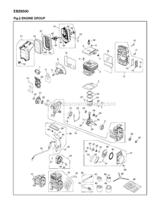 Engine Diagram and Parts List for EBZ6500 10900101 AND UP RedMax Leaf Blower / Vacuum