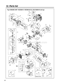 Engine Diagram and Parts List for HEZ3001SCA 70200101 AND UP RedMax Edger