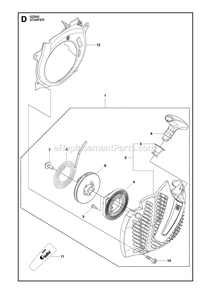 Starter Diagram and Parts List for GZ500  RedMax Chainsaw