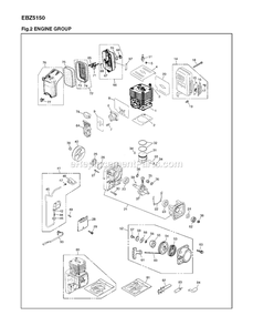 Engine Diagram and Parts List for EBZ5150 (966358301)(90100101 AND UP) RedMax Leaf Blower / Vacuum