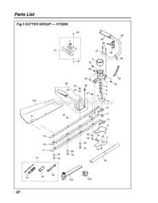 Cutting Equipment Diagram and Parts List for HT2200 50100000 AND UP RedMax Hedge Trimmer