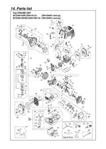Engine Diagram and Parts List for BCZ3001S-CA 300001 AND UP RedMax Edger