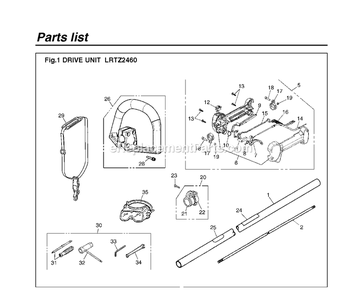 Drive Diagram and Parts List for LRTZ2460 00100101 AND UP RedMax Hedge Trimmer