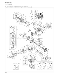 Engine Diagram and Parts List for BCZ3050SW 90200101 - 91000100 RedMax Brush Cutter