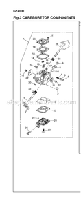 Carburetor Diagram and Parts List for GZ4000 60322501 AND UP RedMax Chainsaw