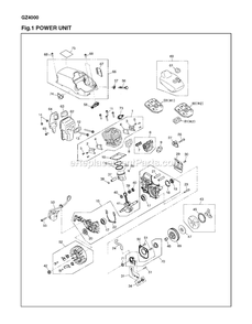 Power Train And Tine Motor Diagram and Parts List for GZ4000 60322501 AND UP RedMax Chainsaw