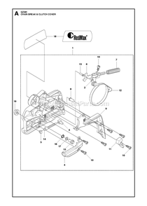 Chain Brake And Clutch Cover Diagram and Parts List for GZ381  RedMax Chainsaw