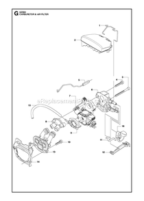 Carburetor And Air Filter Diagram and Parts List for GZ550  RedMax Chainsaw