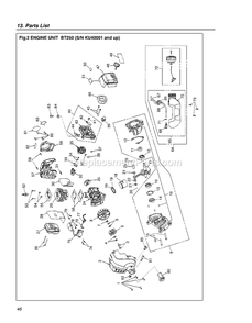 Drive Diagram and Parts List for BT250 KU40001 AND UP RedMax Edger