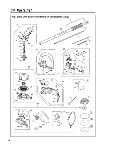 Drive Diagram and Parts List for BCZ2401SCA 50200101 AND UP RedMax Edger