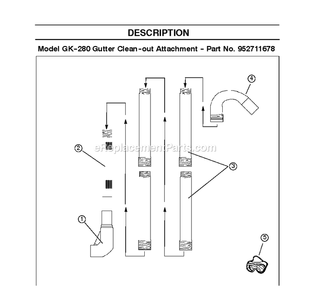 Gutter Attachment Diagram and Parts List for GK280 952711678 RedMax Leaf Blower / Vacuum