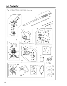 Cutting Equipment Diagram and Parts List for TR2301S 70100101 AND UP RedMax Edger