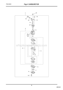 Carburetor Diagram and Parts List for PSZ2465S 30000000 AND UP RedMax Pole Saw