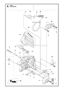 Chain Brake Diagram and Parts List for GZ360  RedMax Chainsaw